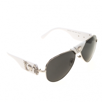 Pre Owned Versace White/Black 2150-Q Aviator Sunglasses