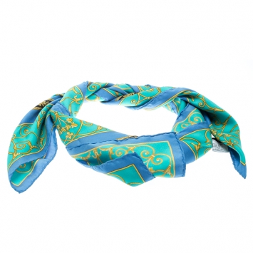 Pre Owned Versace Blue Medusa Baroque Printed Silk Square Scarf