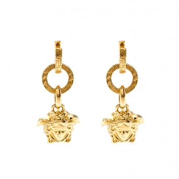 Pre Owned Versace Medusa Gold Tone Dangle Earrings