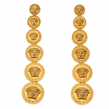 Pre Owned Versace Gold Plated Medusa Coin Drop Earrings