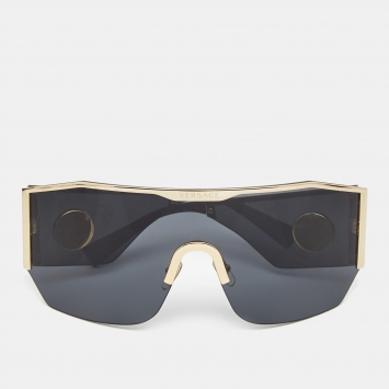 Pre Owned Versace Gold/Blakc Medusa Shield Sunglasses