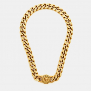 Pre Owned Versace Medusa Gold Tone Choker Necklace