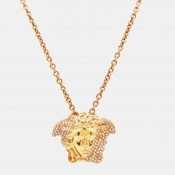 Pre Owned Versace Medusa Crystal Gold Tone Necklace