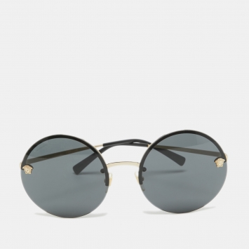 Pre Owned Versace Black/Gold SMU 04Q Medusa Round Sunglasses