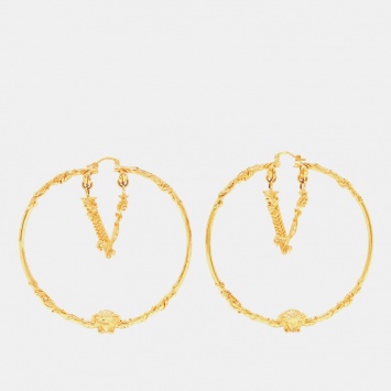 Pre Owned Versace Medusa Gold Tone Hoop Earrings