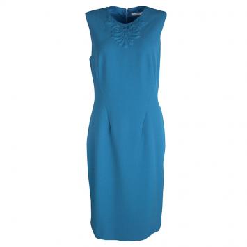 Pre Owned Versace Collection Blue Embossed Sleeveless Sheath Dress M
