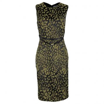Pre Owned Versace Collection Black Animal Print Belted Sleeveless Dress L