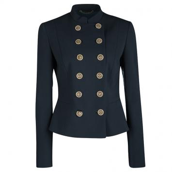 Pre Owned Versace Peacock Blue Mandarin Collar Double Breasted Blazer M