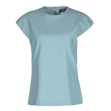 Pre Owned Gianni Versace Powder Blue Wool Cap Sleeve Top M