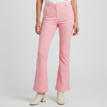 Pre Owned Versace Pink Allover Logo Jacquard Wool Flared Trousers M