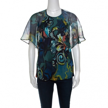 Pre Owned Versace Collection Multicolor Printed Cape Style Halter Top L
