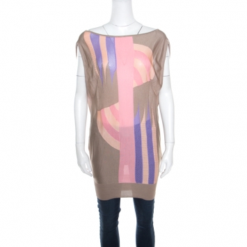 Pre Owned Versace Pastel Colorblock Silk Knit Perforated Panel Detail Sleeveless Top S