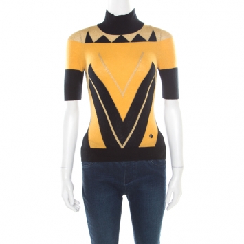 Pre Owned Versace Collection Multicolor Lurex Detail Short Sleeve Sweater S