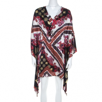Pre Owned Versace Collection Multicolor Sun and Crystals Motif Printed Silk Kaftan Tunic S