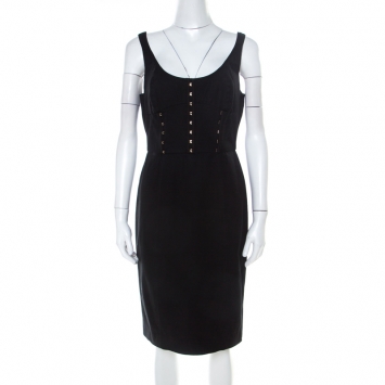 مملوكة مسبقًا Versace Black Cotton Corset Detail Pencil Dress M 