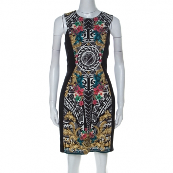 مملوكة مسبقًا Versace Multicolor & Black Paneled Sleeveless Sheath Dress L
