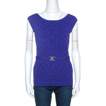 Pre Owned Versace Purple Jacquard Knit Sleeveless Top M