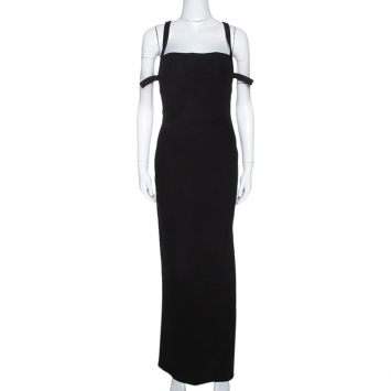 Pre Owned Gianni Versace Couture Black Wool Halter Neck Fitted Dress M