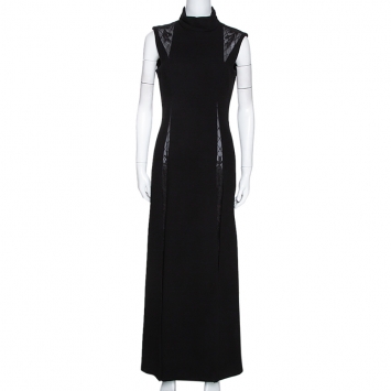 Pre Owned Gianni Versace Couture Black Wool & Silk Lace Trim Panelled Dress M