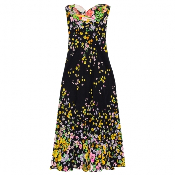 Pre Owned Gianni Versace Couture Vintage Black Floral Print Strapless Dress M