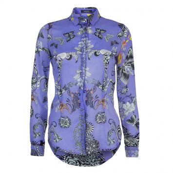 مملوكة مسبقًا Versace Lilac Printed Long Sleeve Button Down Silk Shirt S