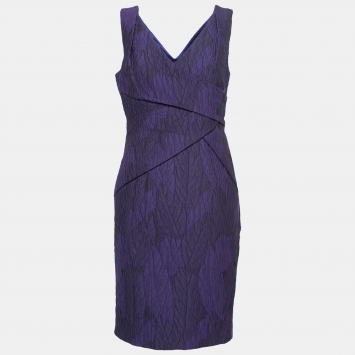 Pre Owned Versace Purple  Jacquard V Neck Bodycon Dress M