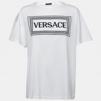 Pre Owned Versace White Cotton Vintage Logo T-Shirt M