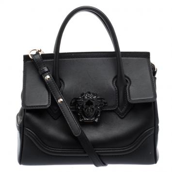 Pre Owned Versace Black Leather Medium Pallazo Empire Tote