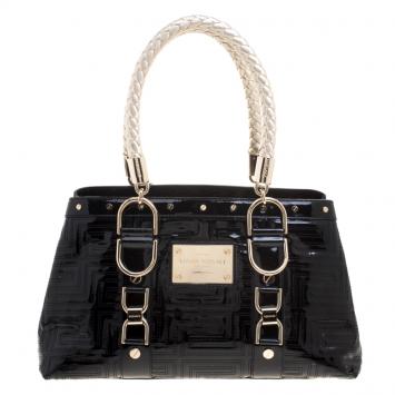 Pre Owned Versace Black Quilted Patent Leather Snap Out Of It Tote