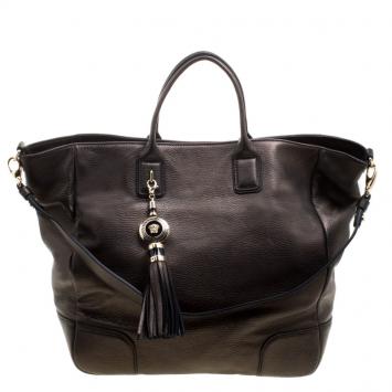 Pre Owned Versace Gun Metal Leather Elettra Vanitas Tote