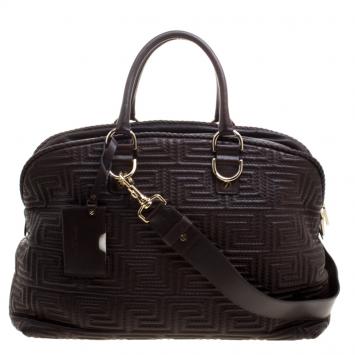 Pre Owned Versace Couture Dark Brown Leather Signature Top Handle Bag