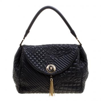 Pre Owned Versace Black Leather Medusa Top Handle Bag