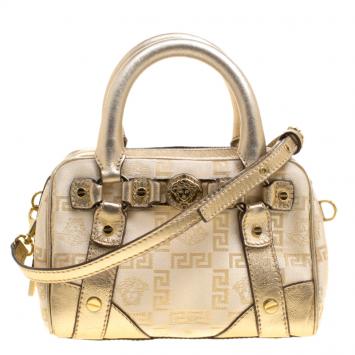 Pre Owned Versace Gold Canvas and Leather Medusa Satchel