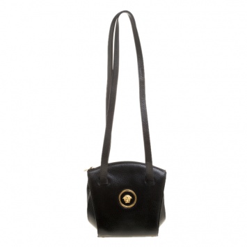 Pre Owned Versace Black Leather Medusa Shoulder Bag 