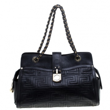 Pre Owned Versace Black Quilted Leather Tote