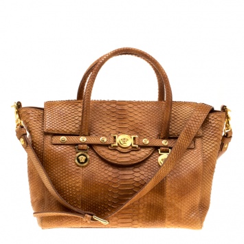 Pre Owned Versace Brown Python Medusa Satchel