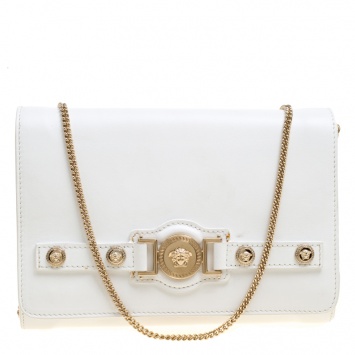 Pre Owned Versace White Leather Chain Clutch Bag