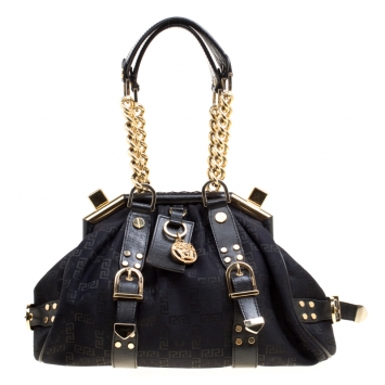 Pre Owned Versace Black Signature Fabric and Leather Madonna Boston Bag