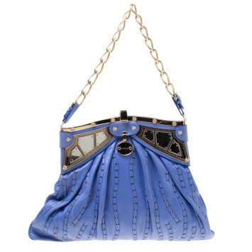 Pre Owned Versace Blue Leather Mirror Frame Chain Shoulder Bag