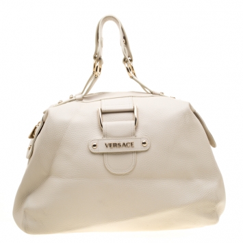 Pre Owned Versace Beige Leather  Dome Satchel