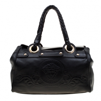Pre Owned Versace Black Leather Satchel