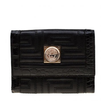 Pre Owned Versace Black Quilted Leather Bifold Wallet
