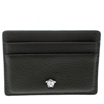 Pre Owned Versace Mossy Green Leather Card Case