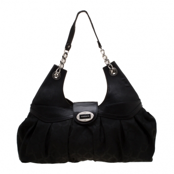 Pre Owned Versace Black Canvas and Leather Shoulder Bag