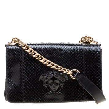 Pre Owned Versace Black Python Palazzo Chain Clutch Bag