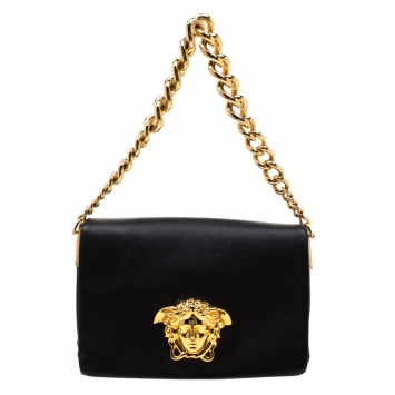 Pre Owned Versace Black Leather Medusa Sultan Shoulder Bag