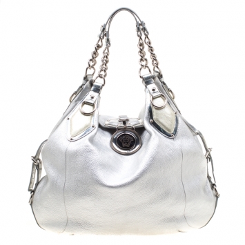 Pre Owned Versace Silver Leather Hobo