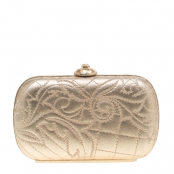 Pre Owned Versace Gold Leather Medussa Lock Clutch