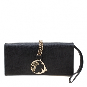 Pre Owned Versace Collection Black Pebbled Leather Clutch