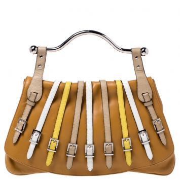 Pre Owned Versace Tan Leather Flap Strap Satchel